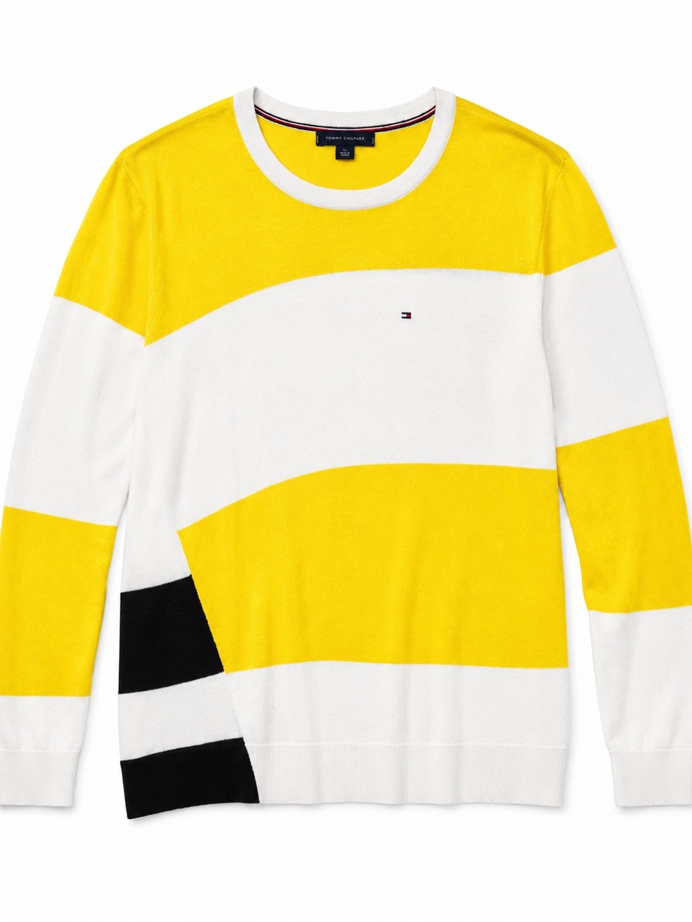 Tommy Hilfiger Yellow, White & Black Striped Crewneck Sweater